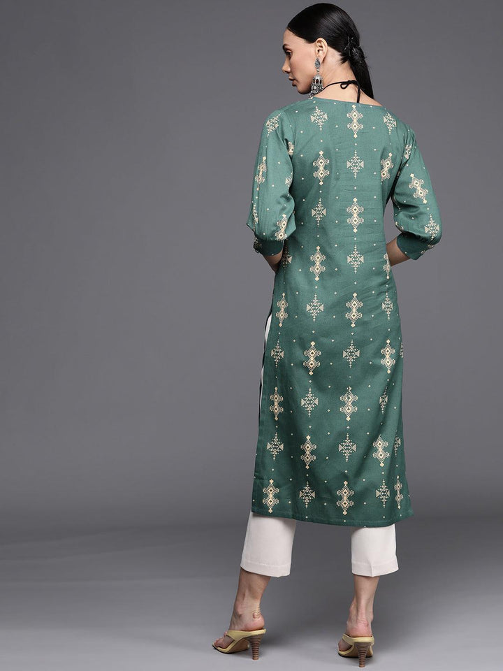 Green Printed Cotton Kurta
