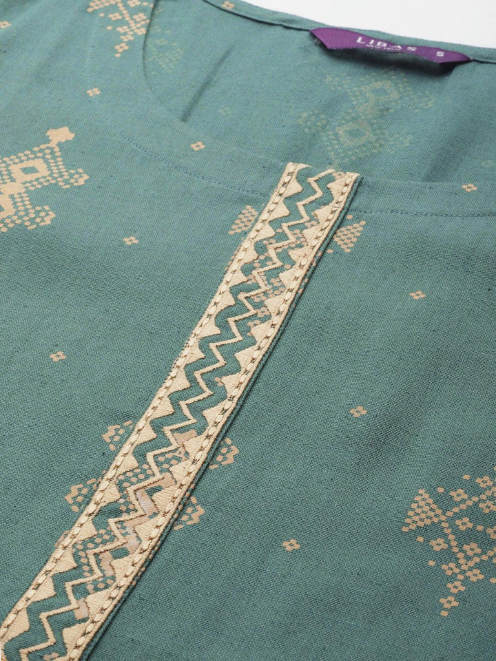 Green Printed Cotton Kurta