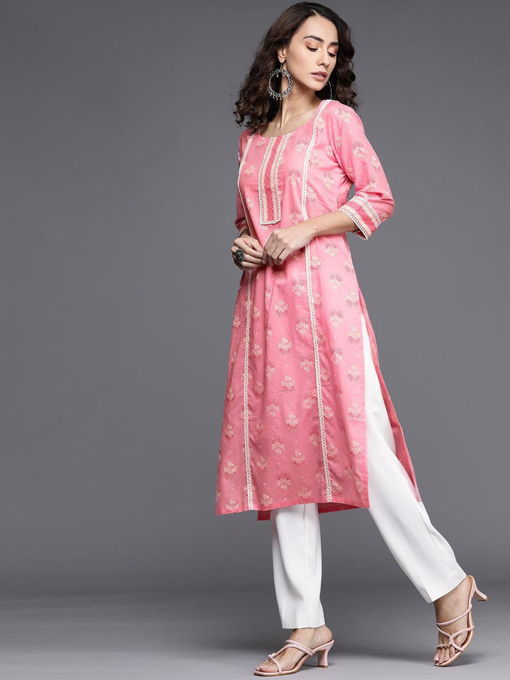 Pink Printed Cotton Kurta