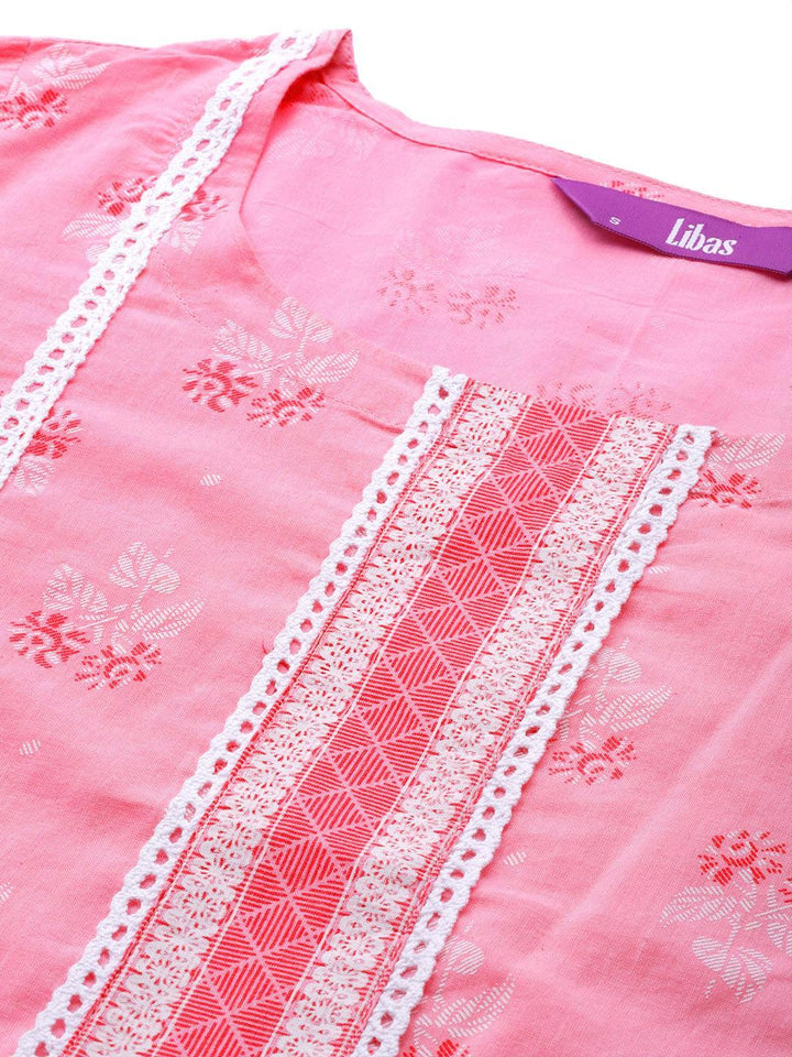 Pink Printed Cotton Kurta