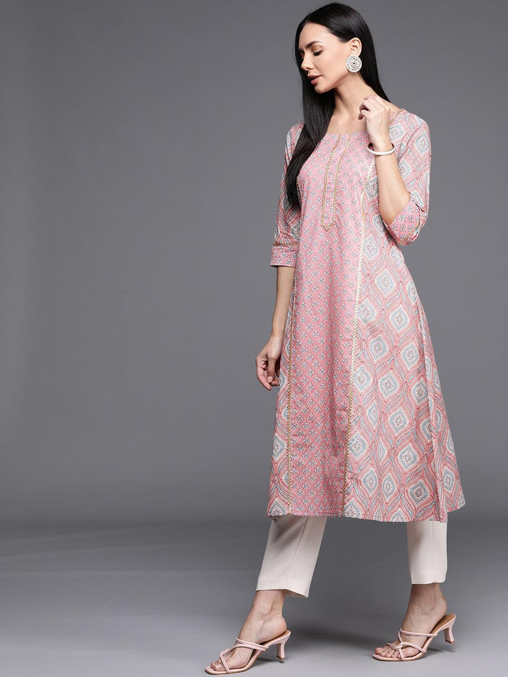 Pink Printed Cotton Kurta