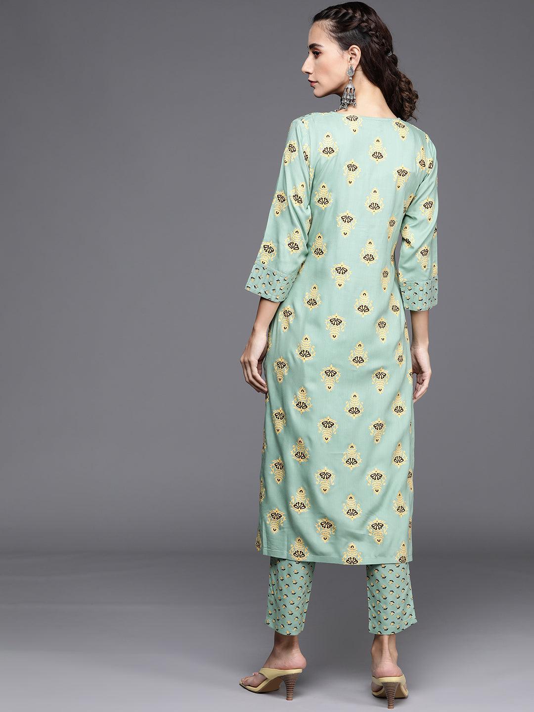 Green Printed Cotton Kurta - ShopLibas