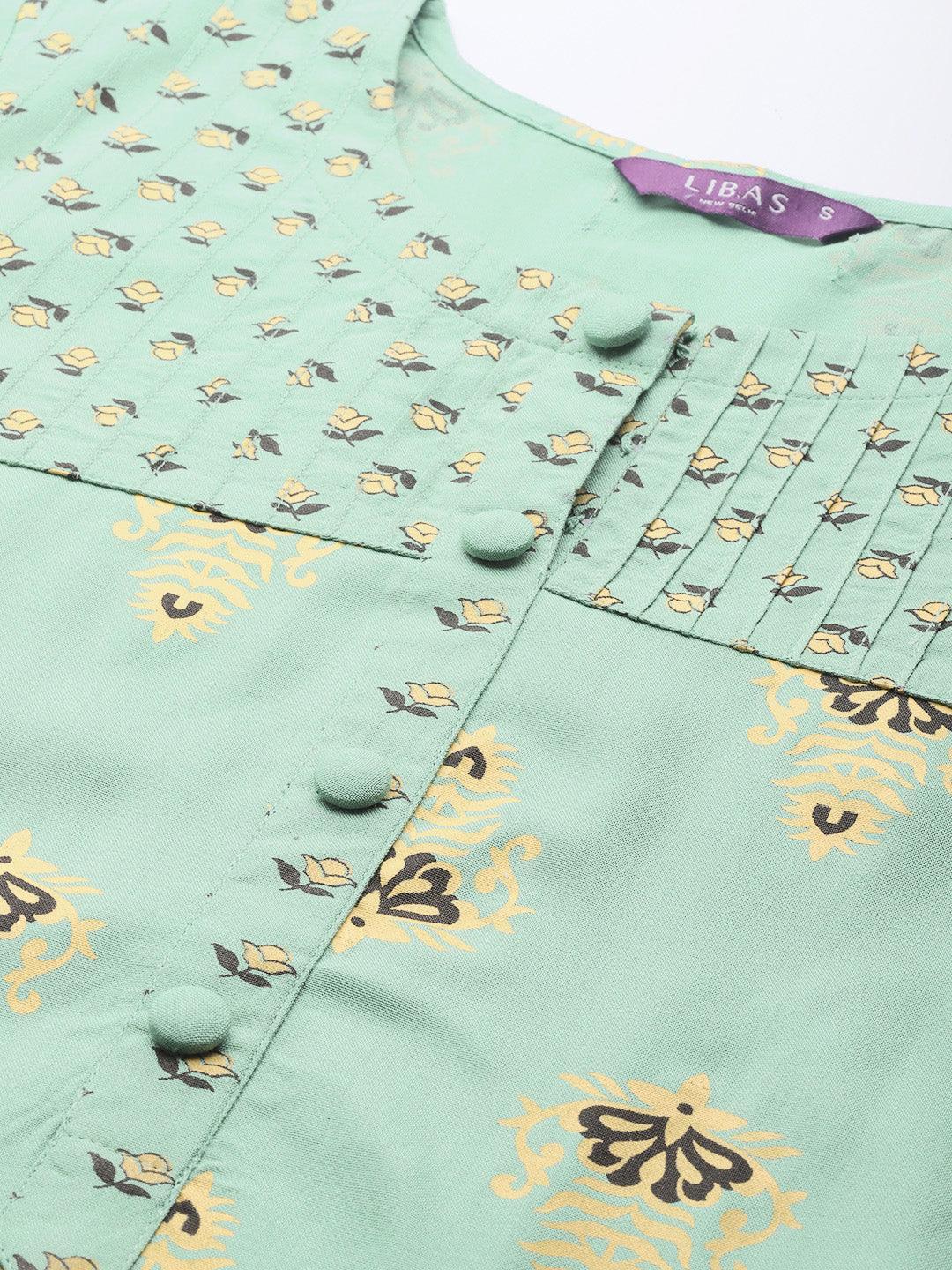 Green Printed Cotton Kurta - ShopLibas