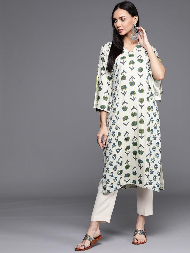 White Printed Cotton Kurta