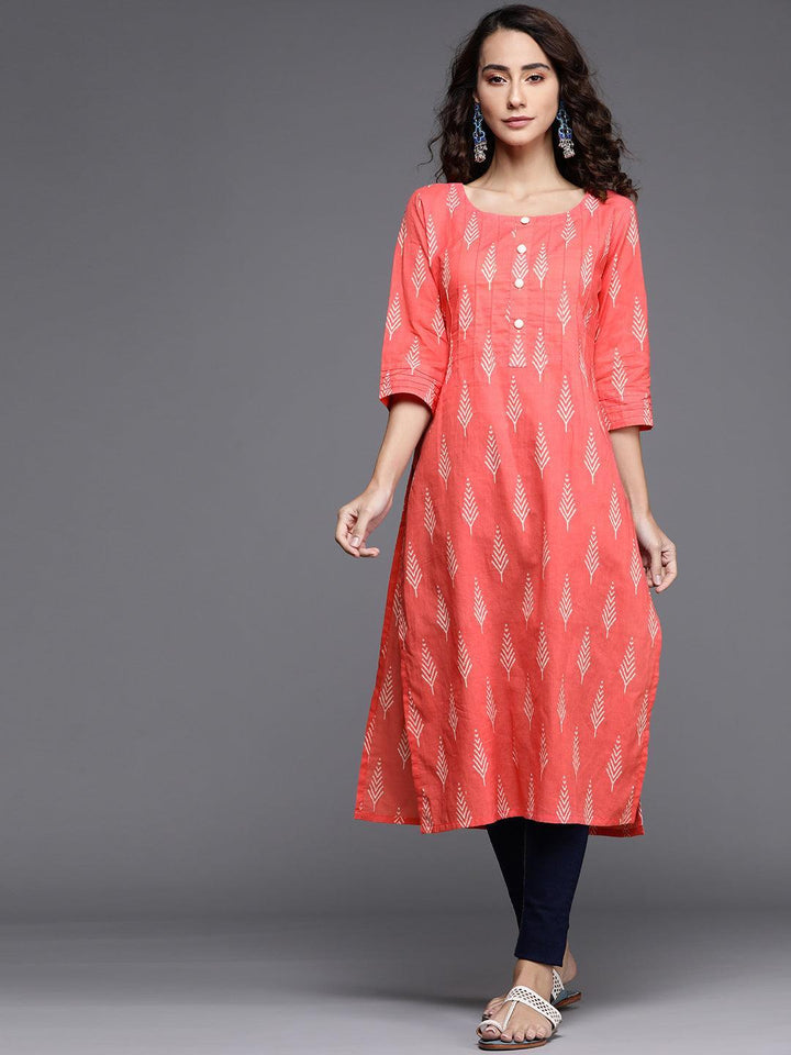 Pink Printed Cotton Kurta