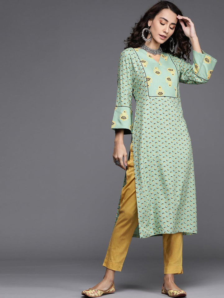 Green Printed Cotton Kurta