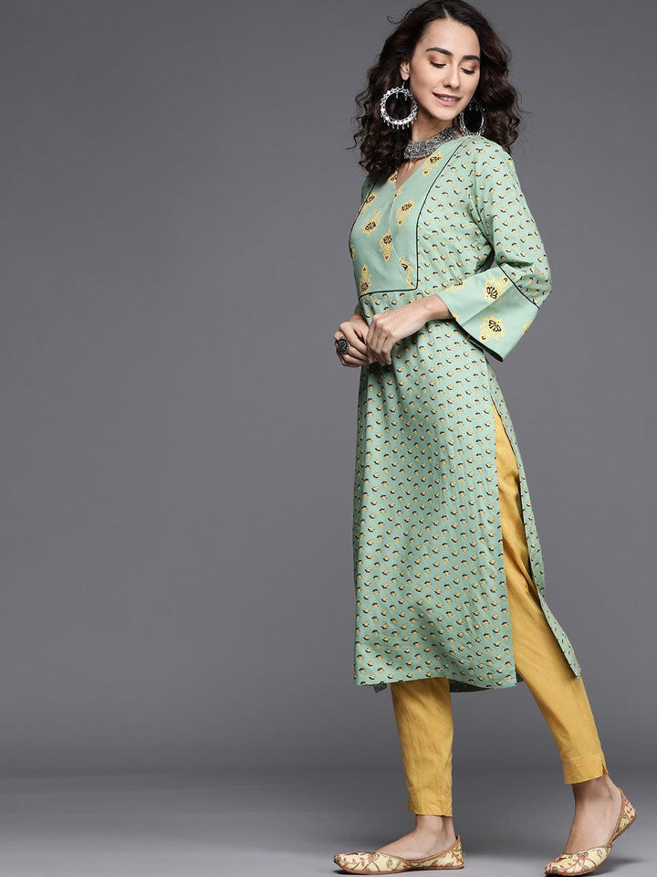 Green Printed Cotton Kurta