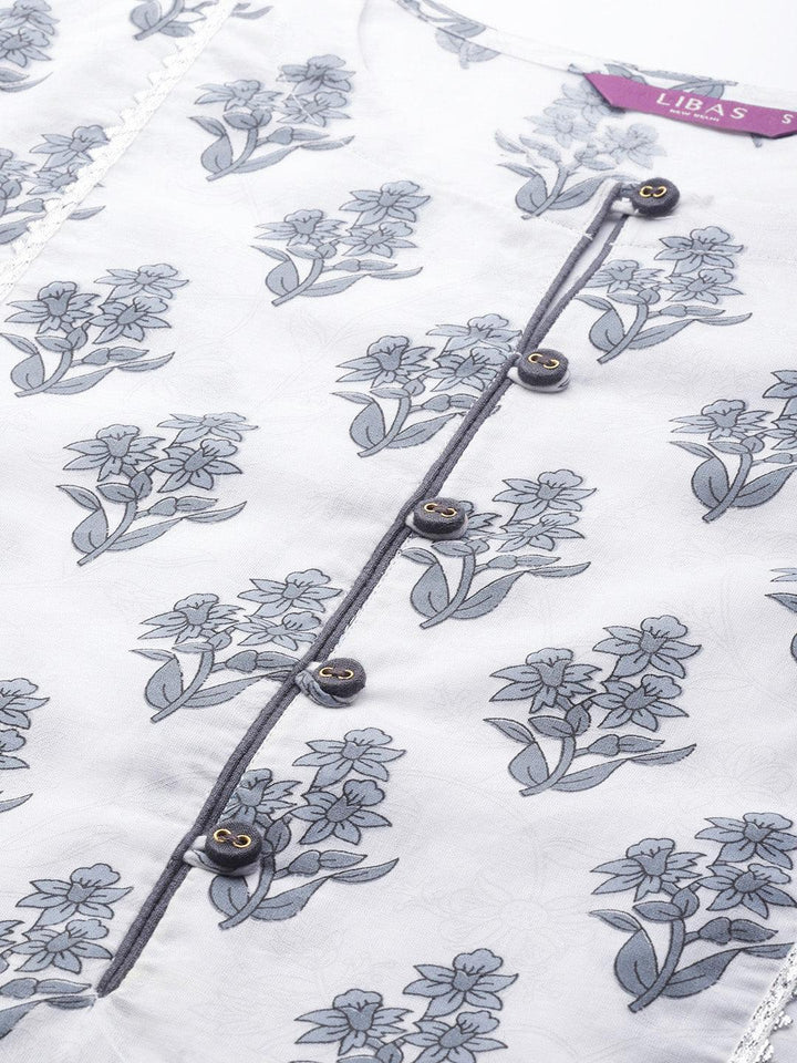 White Printed Cotton Kurta