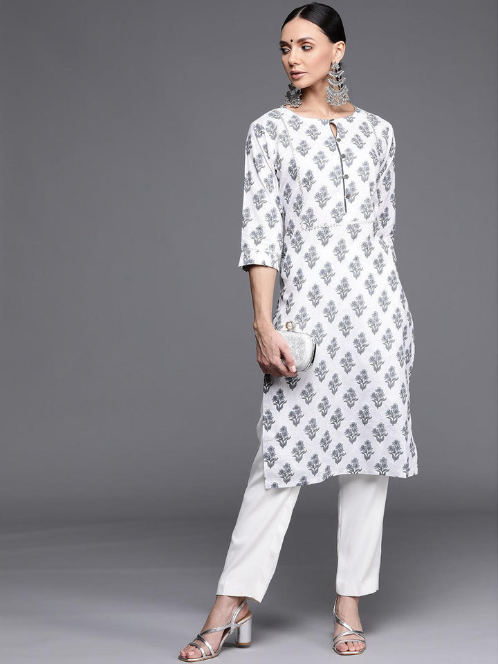 White Printed Cotton Kurta