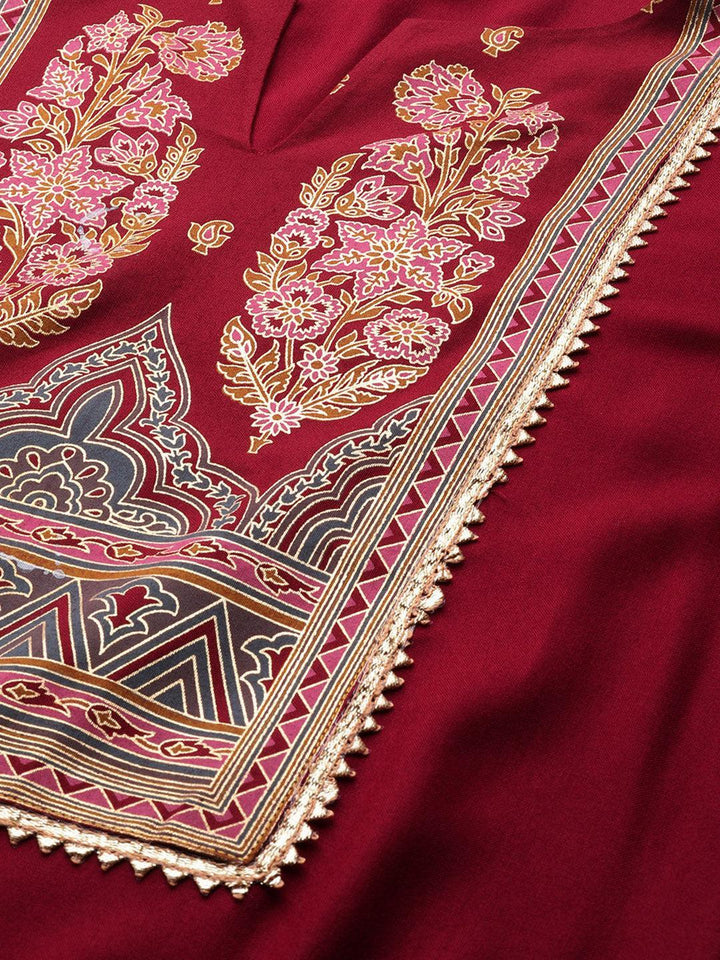 Maroon Printed Rayon Kurta