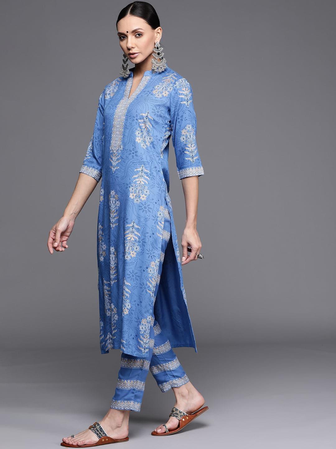 Blue Printed Rayon Kurta - ShopLibas
