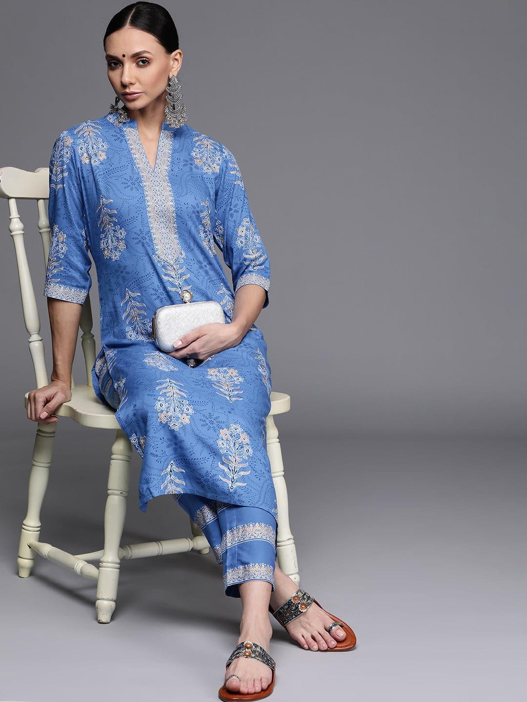 Blue Printed Rayon Kurta - ShopLibas