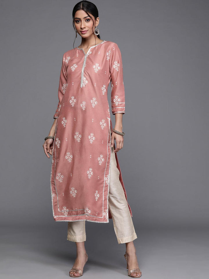 Pink Printed Silk Kurta