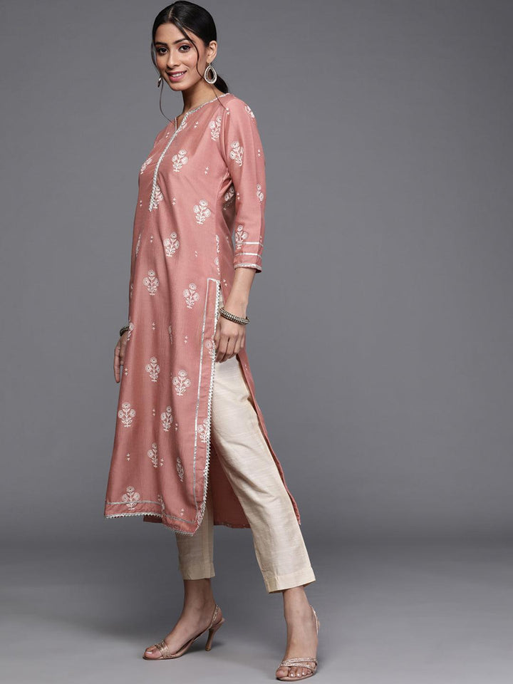 Pink Printed Silk Kurta
