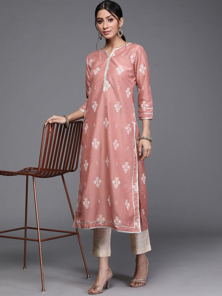 Pink Printed Silk Kurta
