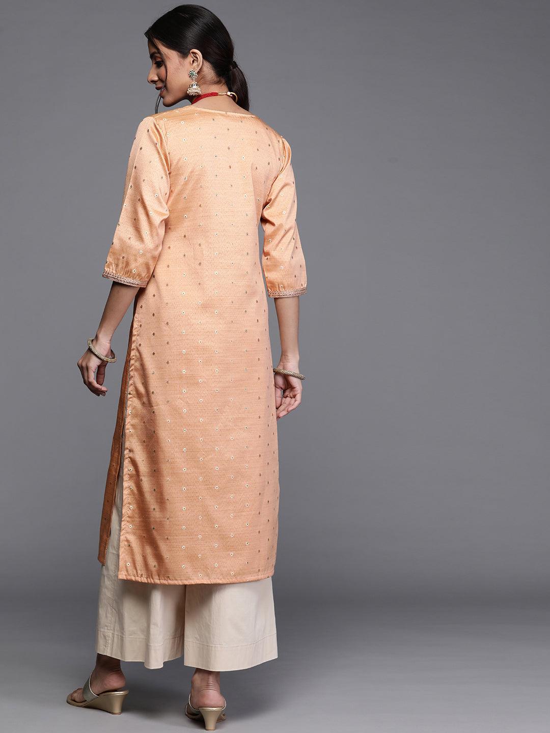 Beige Woven Design Chanderi Silk Kurta - ShopLibas