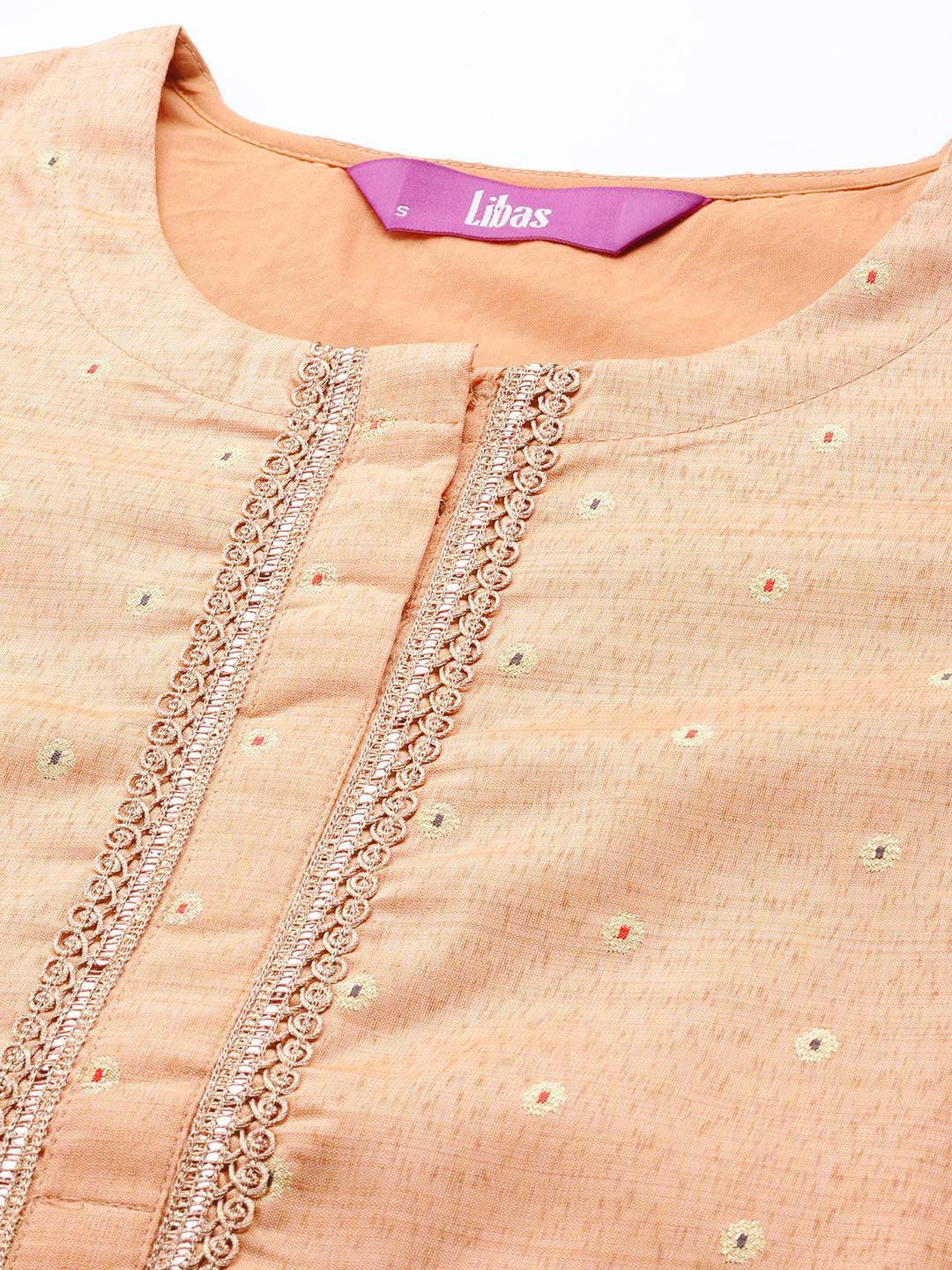 Beige Woven Design Chanderi Silk Kurta - ShopLibas