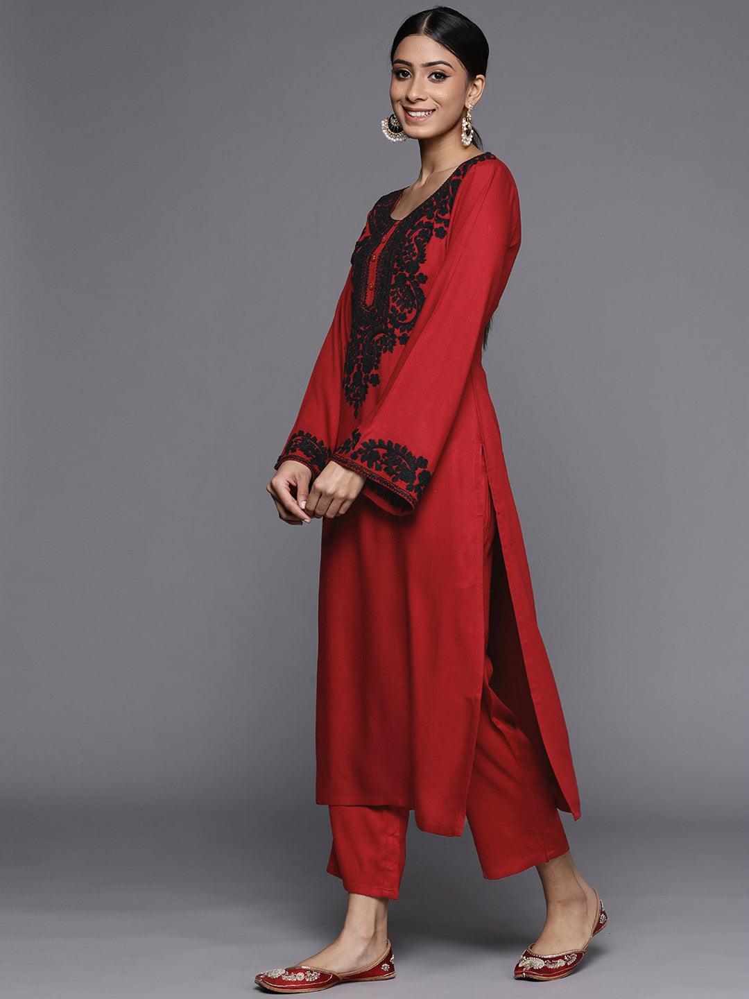 Maroon Printed Pashmina Wool Kurta - ShopLibas