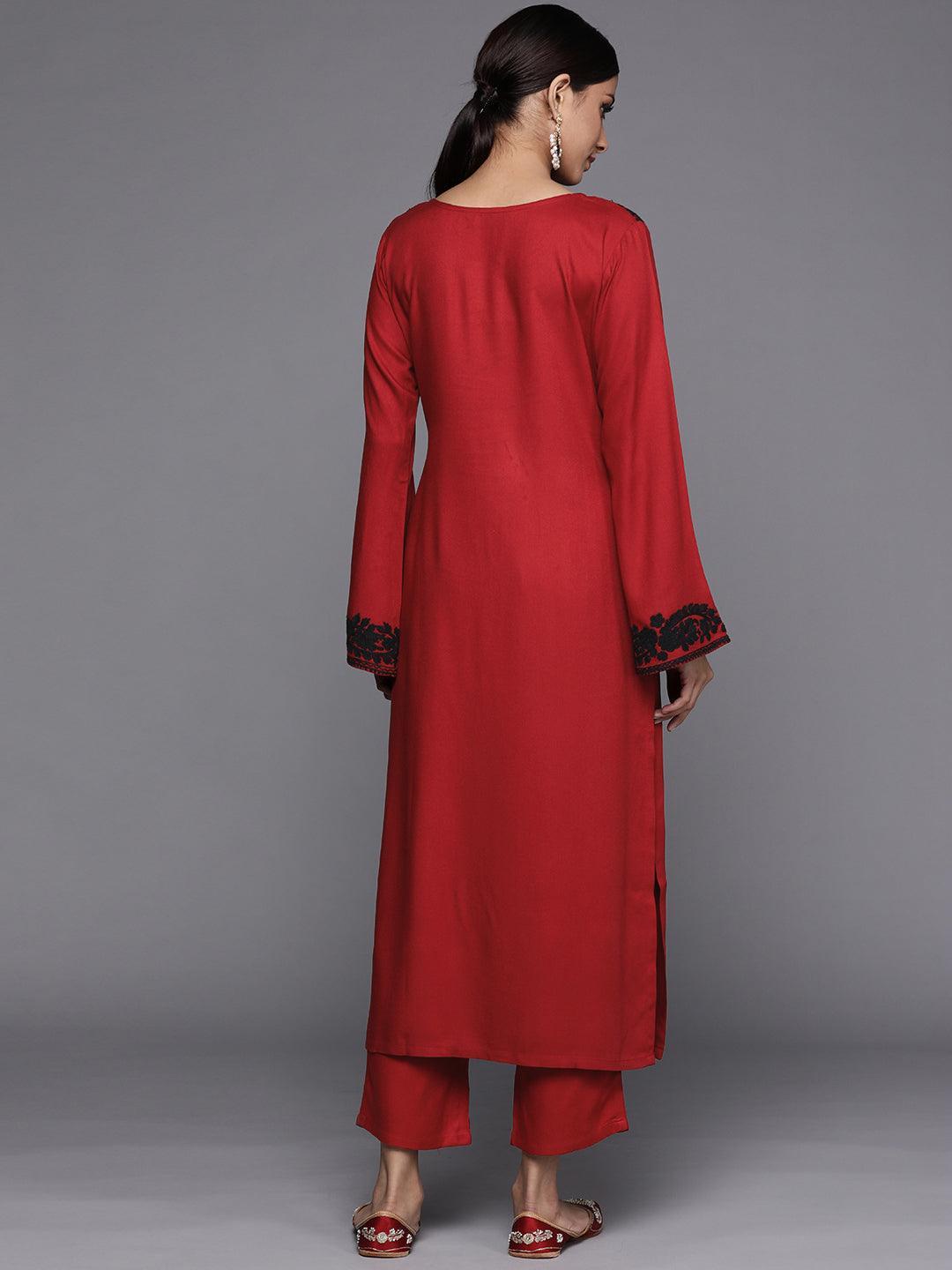 Maroon Printed Pashmina Wool Kurta - ShopLibas