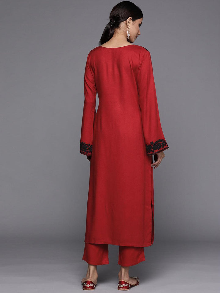 Maroon Printed Pashmina Wool Kurta