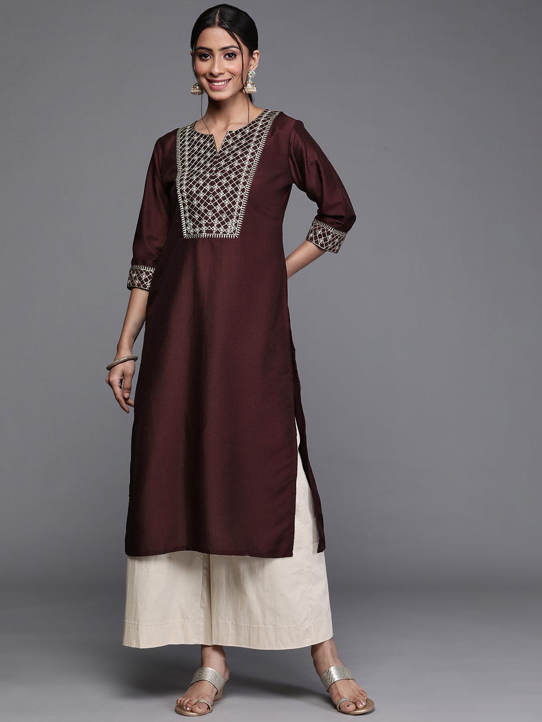 Purple Printed Chanderi Silk Kurta - ShopLibas