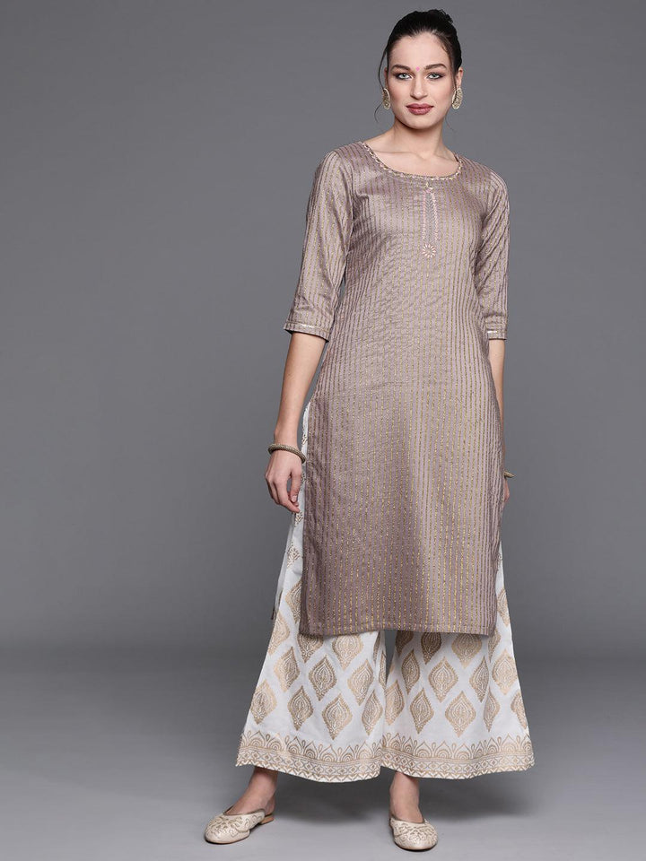 Grey Striped Chanderi Silk Kurta