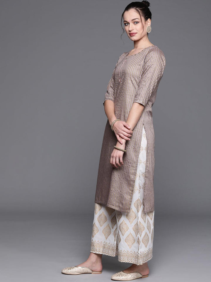 Grey Striped Chanderi Silk Kurta