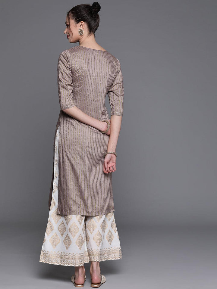 Grey Striped Chanderi Silk Kurta