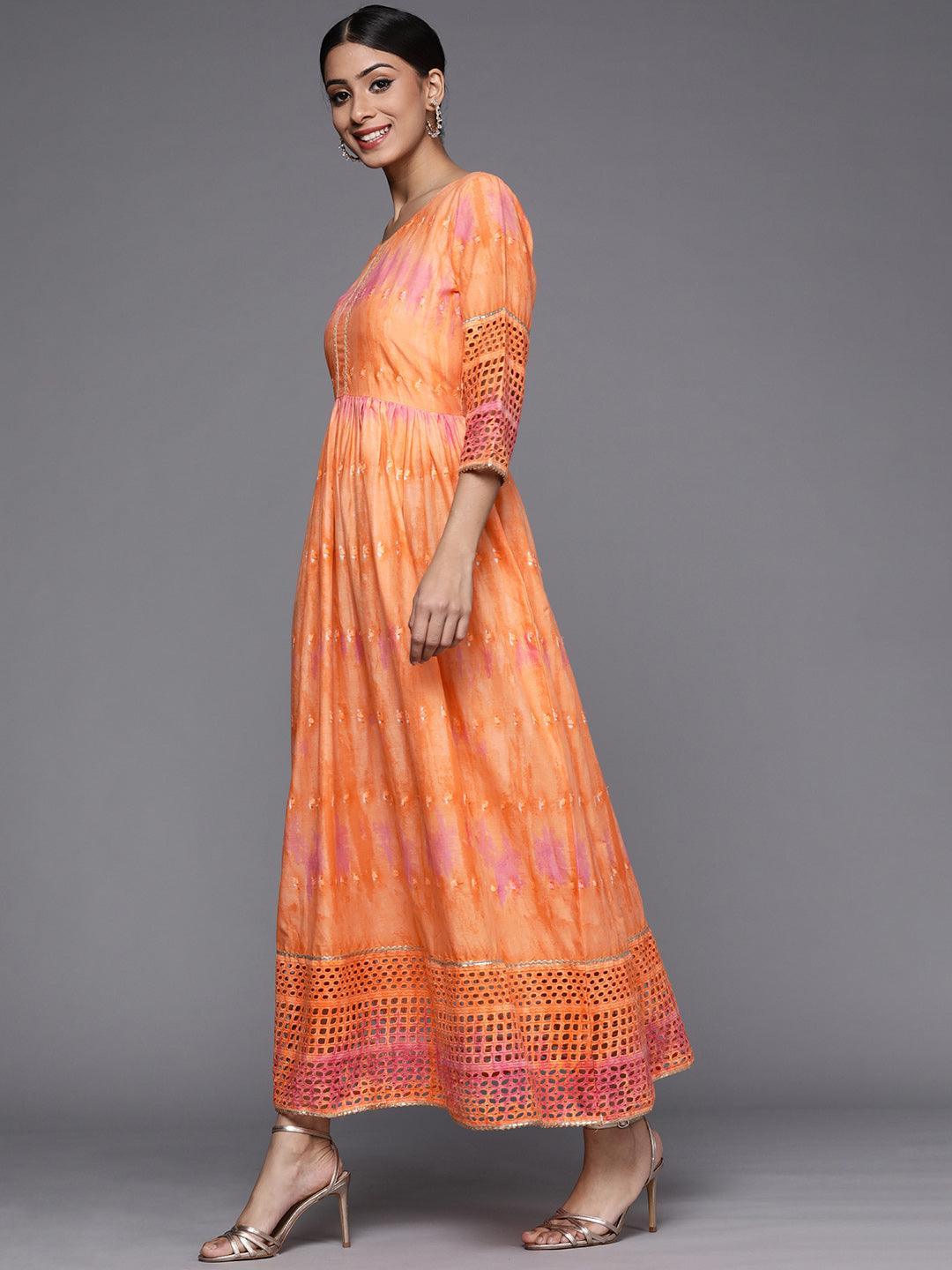 Orange Dyed Cotton Maxi Dress - ShopLibas