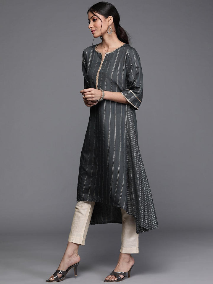 Grey Striped Chanderi Silk Kurta