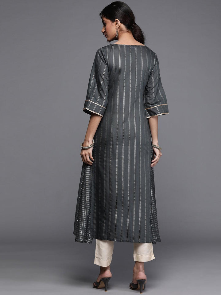 Grey Striped Chanderi Silk Kurta