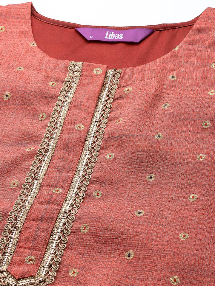Coral Woven Design Chanderi Silk Kurta