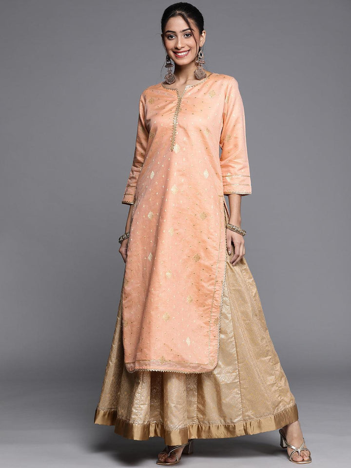Peach Woven Design Chanderi Silk Kurta