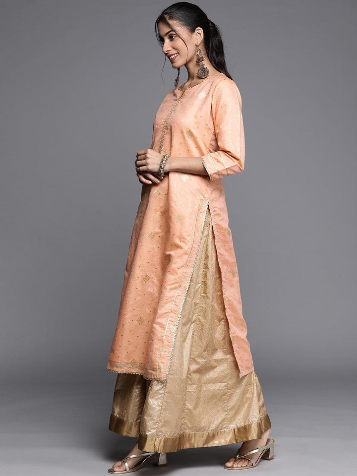 Peach Woven Design Chanderi Silk Kurta