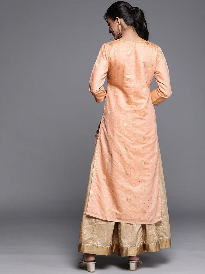 Peach Woven Design Chanderi Silk Kurta