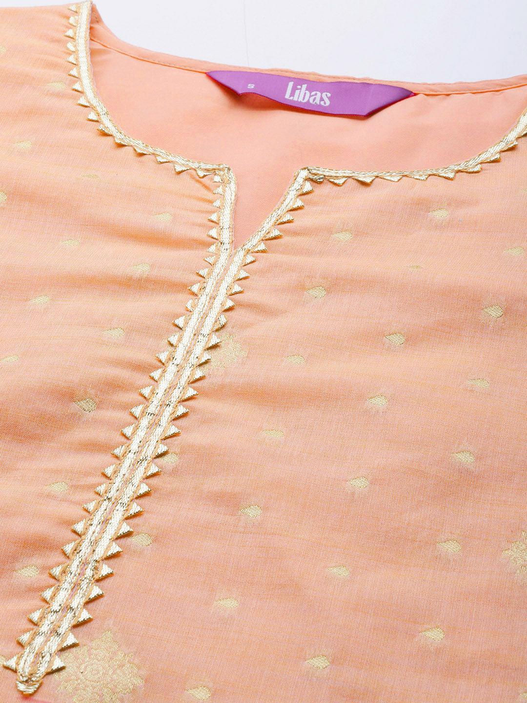 Peach Woven Design Chanderi Silk Kurta - ShopLibas