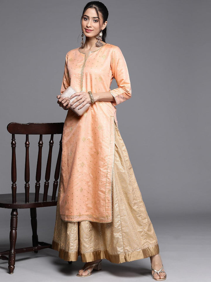 Peach Woven Design Chanderi Silk Kurta