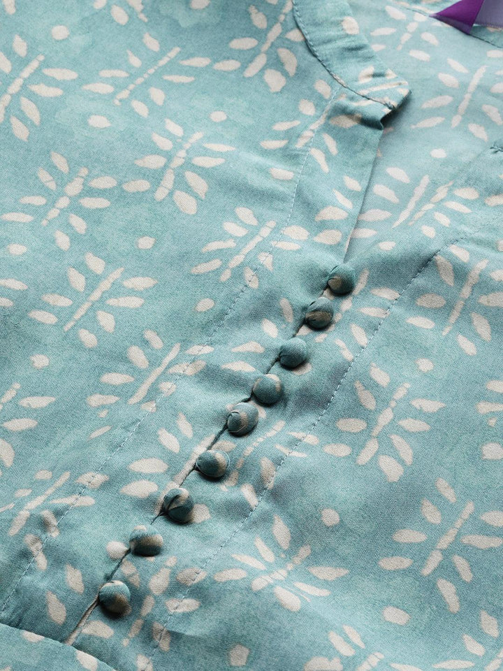 Blue Printed Chanderi Silk Kurta