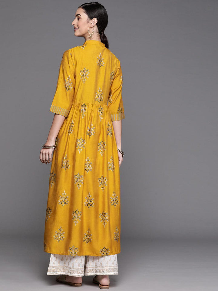 Mustard Yoke Design Chanderi Silk Kurta