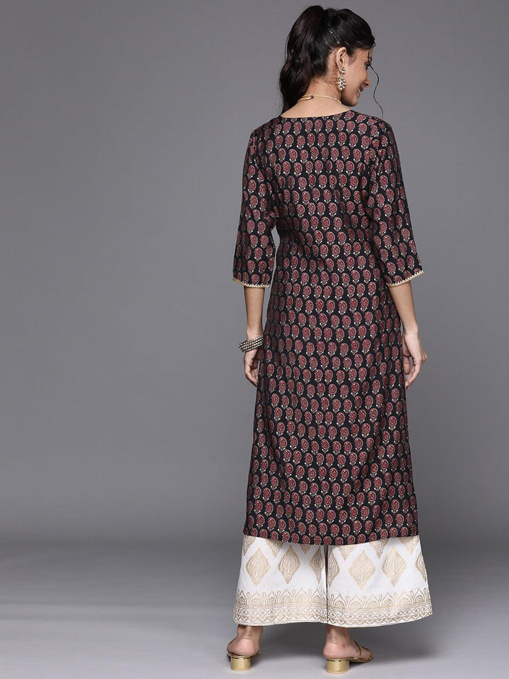 Black Printed Chanderi Silk Kurta