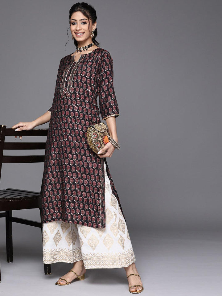 Black Printed Chanderi Silk Kurta