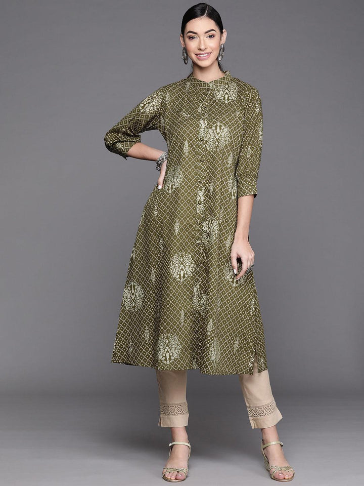 Green Printed Cotton Kurta