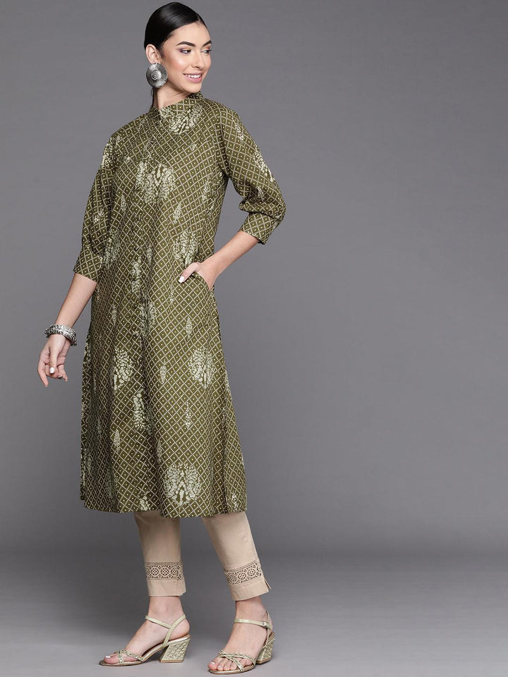 Green Printed Cotton Kurta