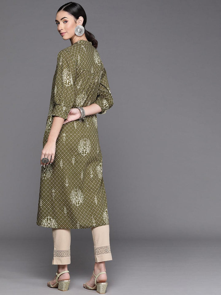 Green Printed Cotton Kurta