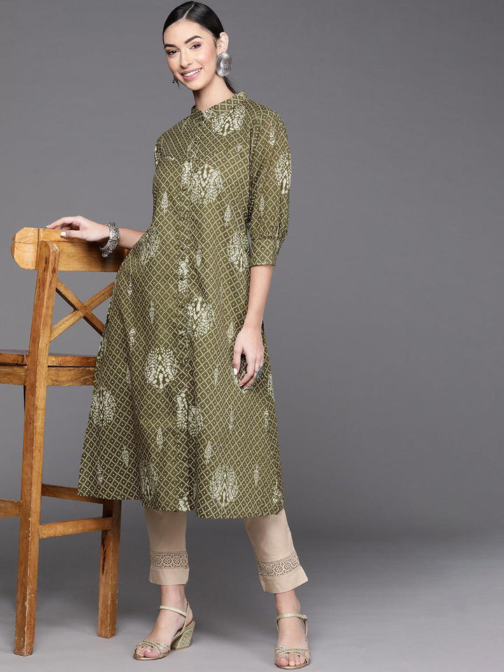 Green Printed Cotton Kurta