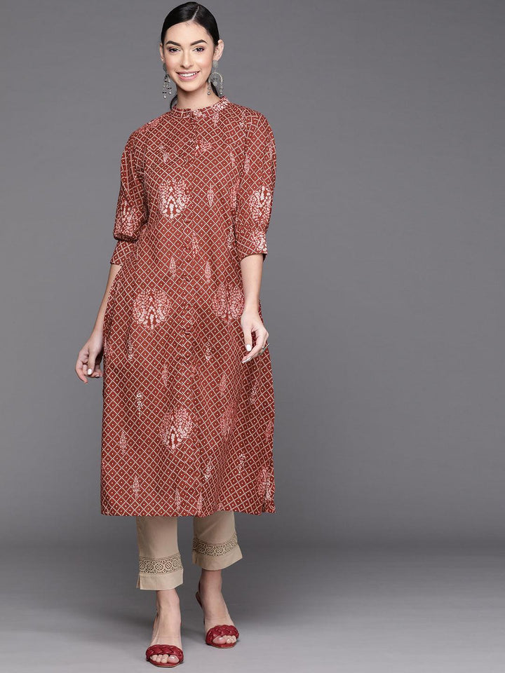 Maroon Printed Cotton Kurta