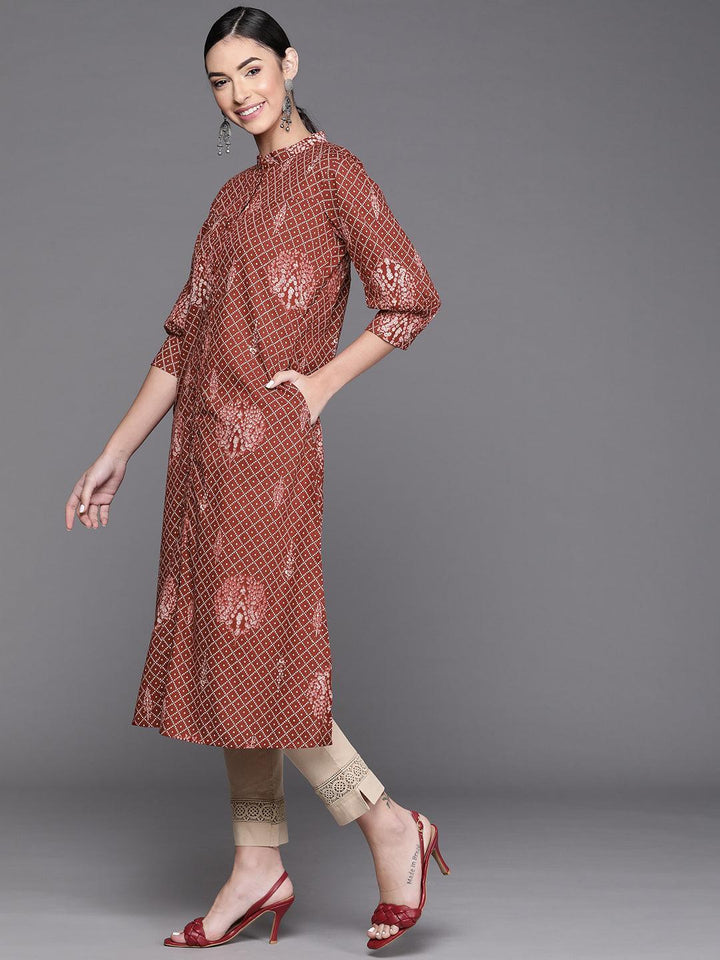 Maroon Printed Cotton Kurta