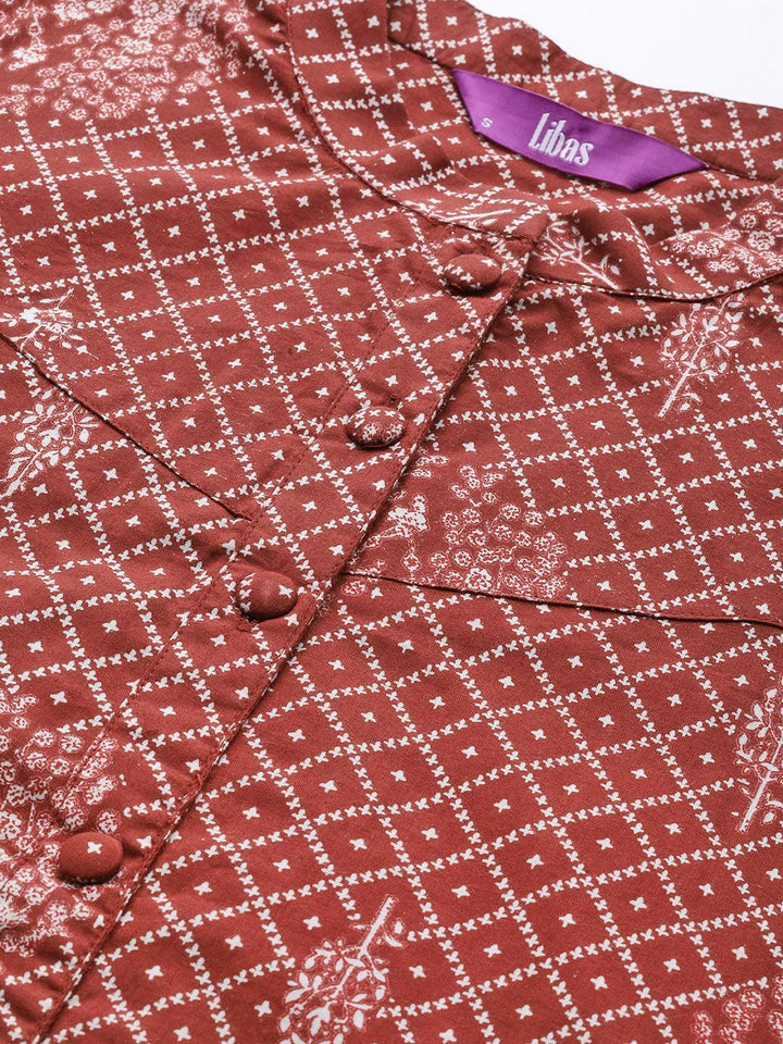 Maroon Printed Cotton Kurta