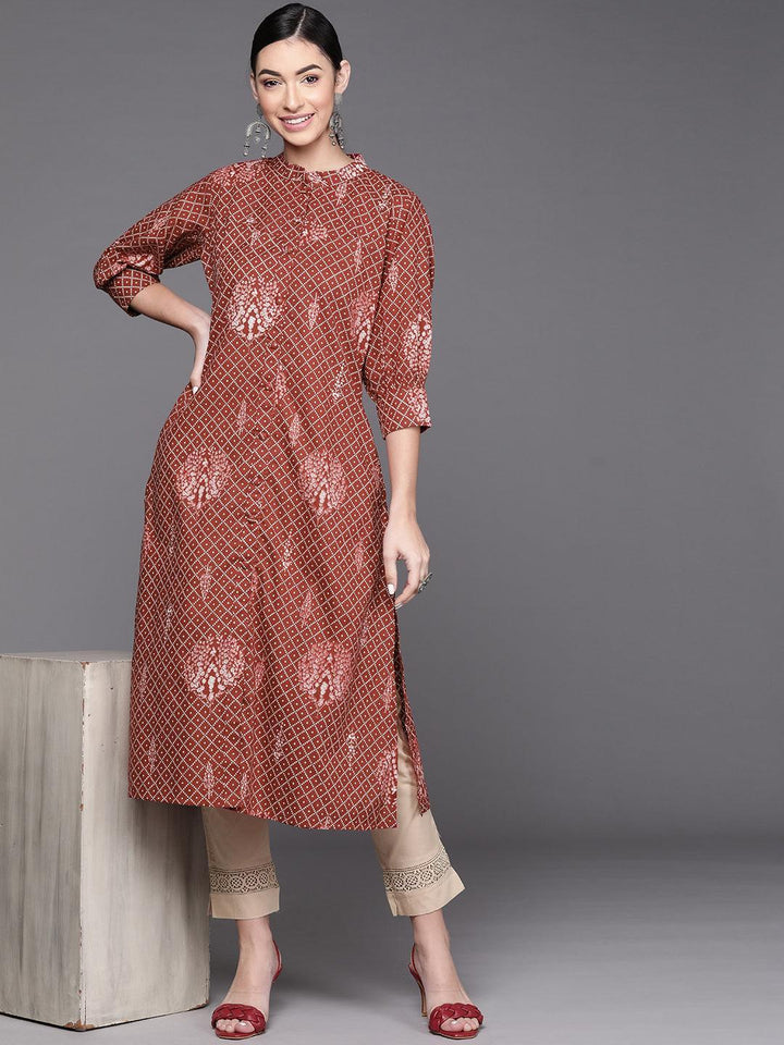 Maroon Printed Cotton Kurta