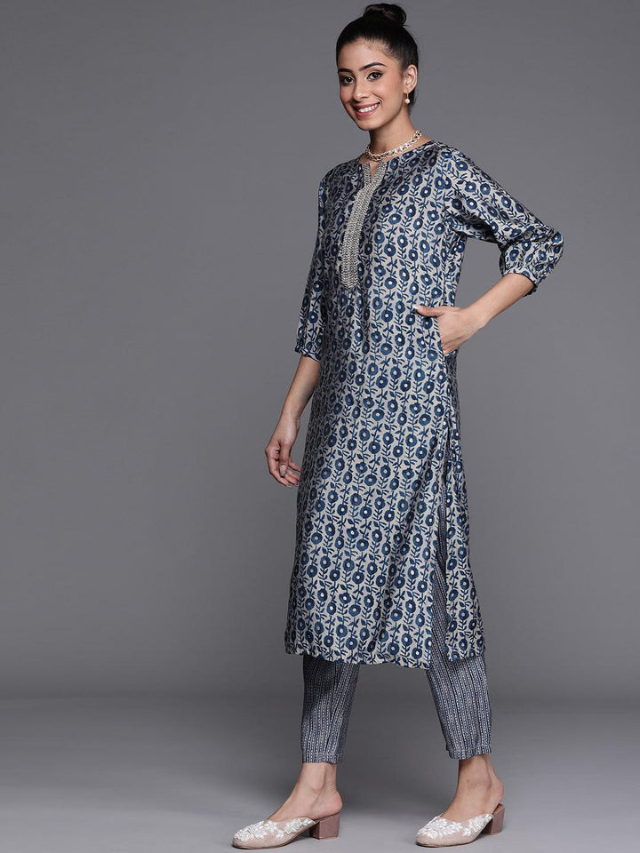 Blue Printed Chanderi Silk Kurta